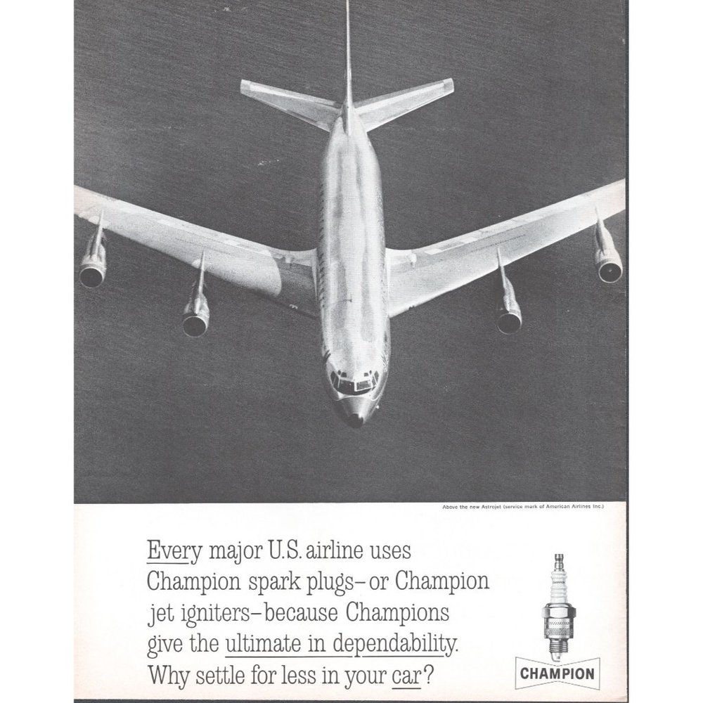 1961 Champion Spark Plugs American Airlines AA Astrojet Vintage Print Ad Photo
